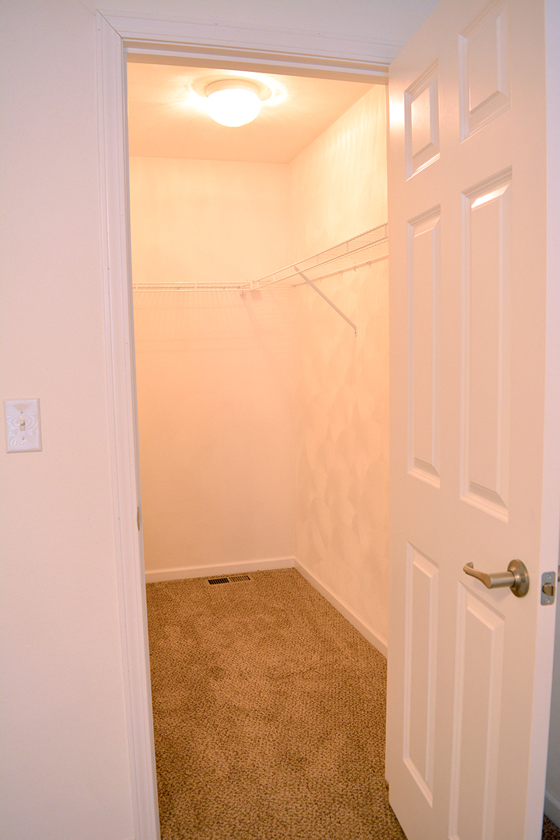 closet with wire shelving, white walls and light carpet