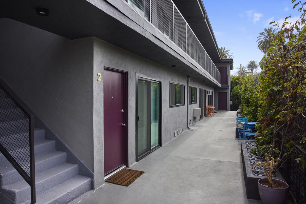 Exterior with doors into units