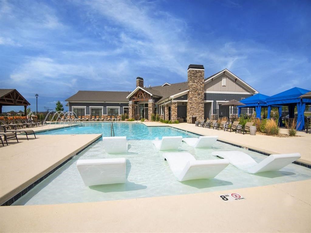 Pool Side Relaxing Area With Sundeck at Watermark at Harvest Junction, Longmont, CO, 80501