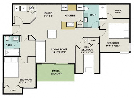 Landing buchaneer Floor Plan at Fisherman's Landing Apartment Homes, Tampa, FL
