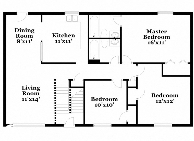 a floor plan of a house with bedrooms and a living room and a dining room