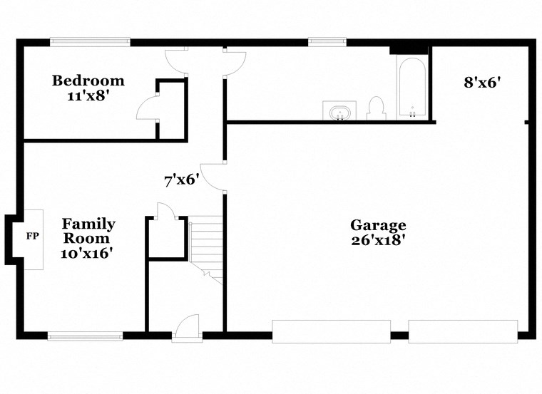 a floor plan of a house with a bedroom and a garage