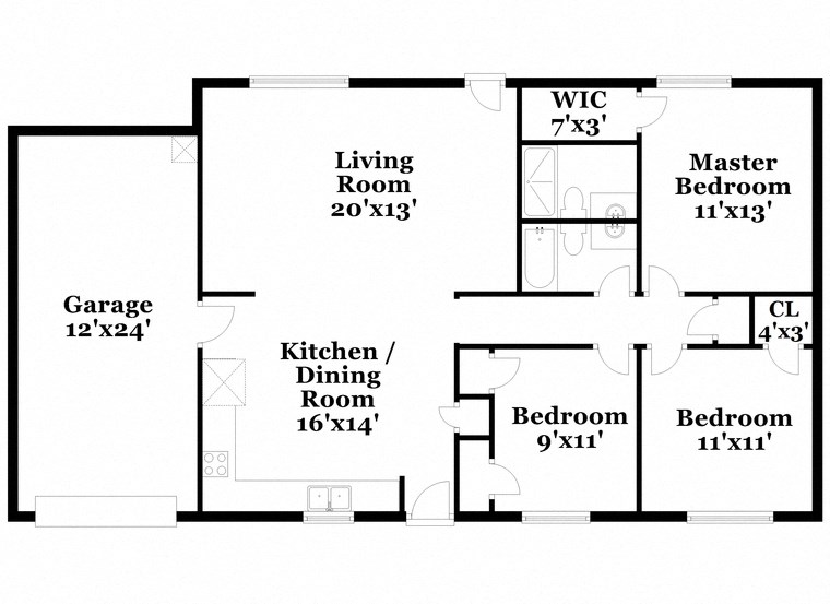 a floor plan of a house with a kitchen and a living room