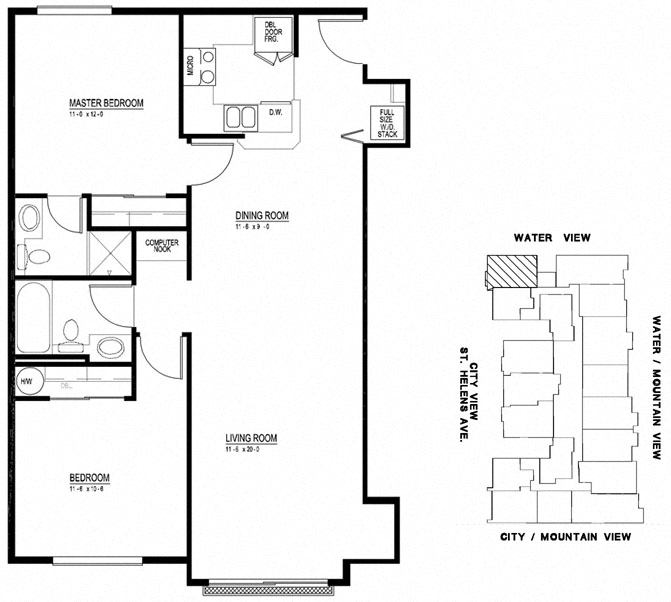 The Metropolitan Apartments 2x2 203-503 Floor Plan