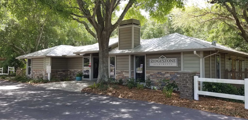 a building with a sign on the front of it