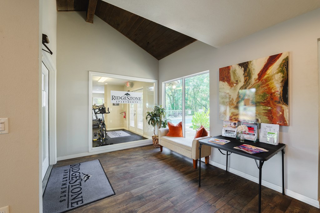 a living room with a couch and a table