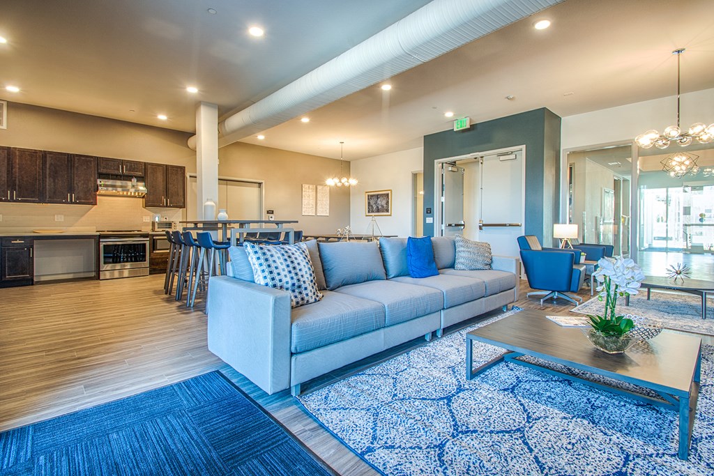 a living room with a couch and a coffee table