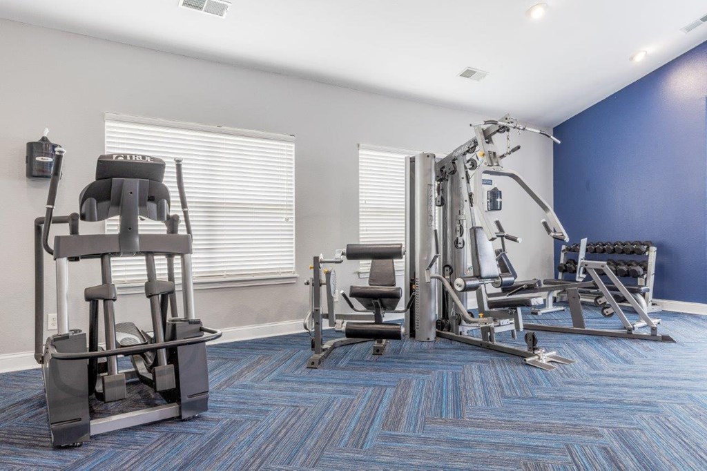 a gym with weights and cardio equipment at the preserve at greatstone
