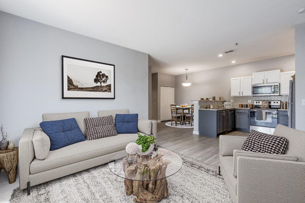 a living room with a couch and a table