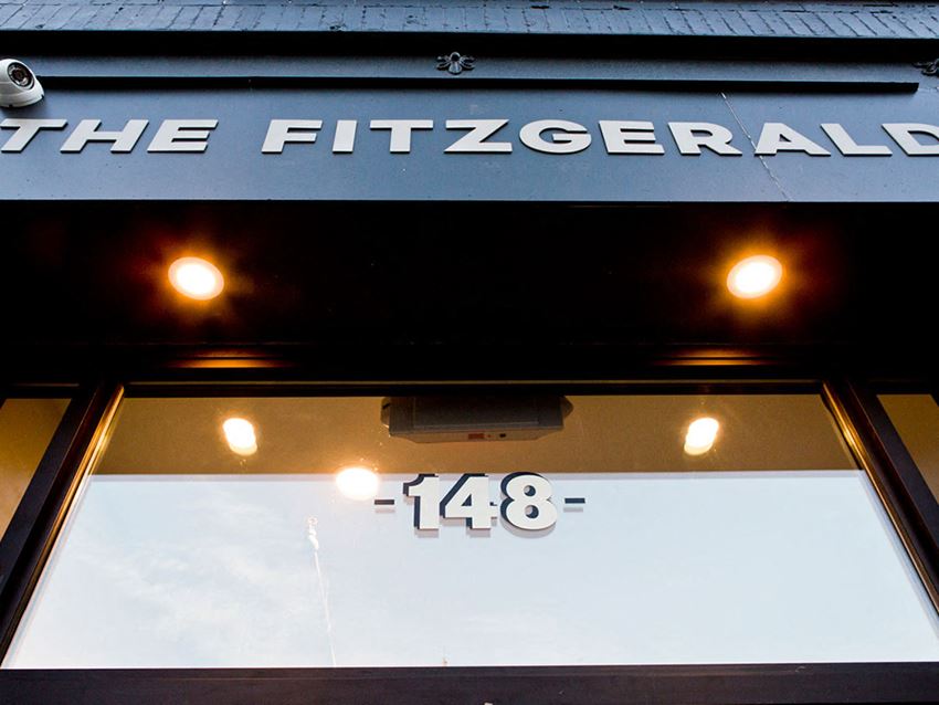the facade of the fitzgerald restaurant with the numbers on the window