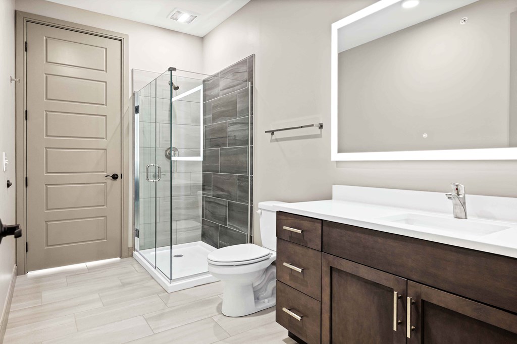Upton Oxmoor Apartments Louisville modern bathroom with walk-in shower
