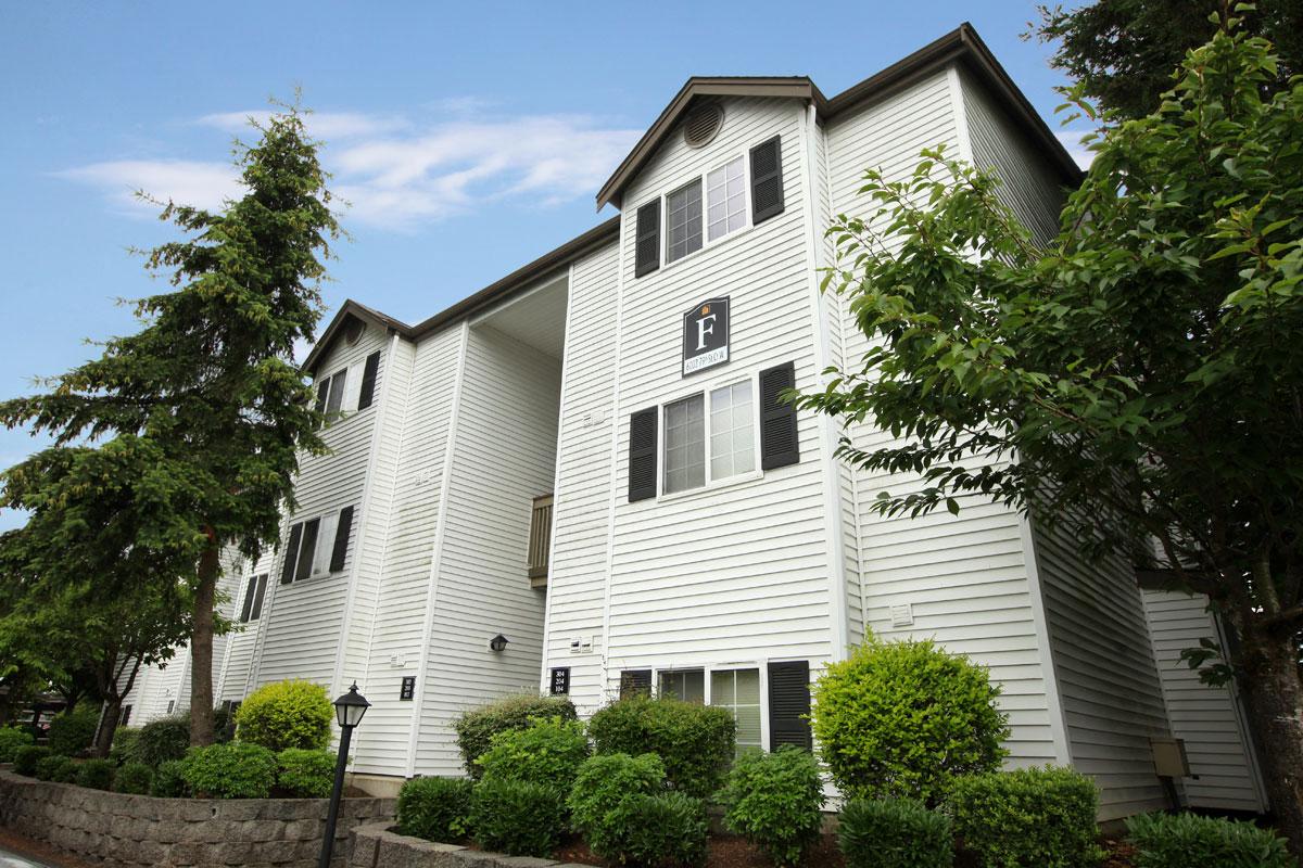 a white house with a tree in front of it
