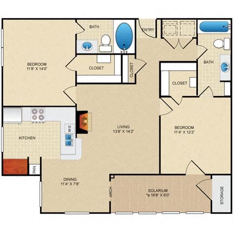 2 bedroom, 2 bathroom