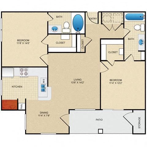 2 bedroom, 2 bathroom