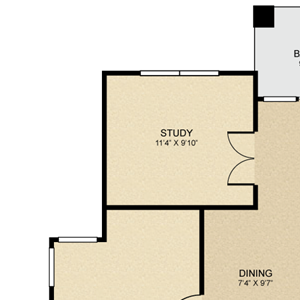1 bedroom, 1 bathroom, study