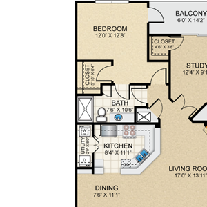 2 bedroom, 2 bathroom, study