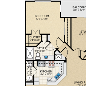 2 bedroom, 2 bathroom, study