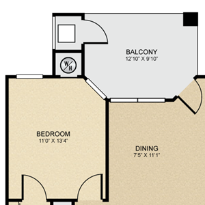 1 bedroom, 1 bathroom