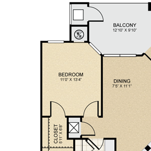 1 bedroom, 1 bathroom