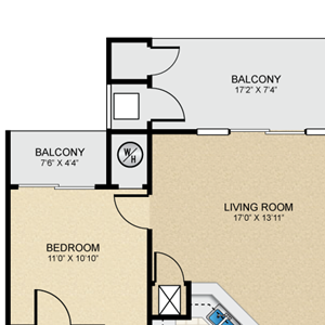 2 bedroom, 2 bathroom