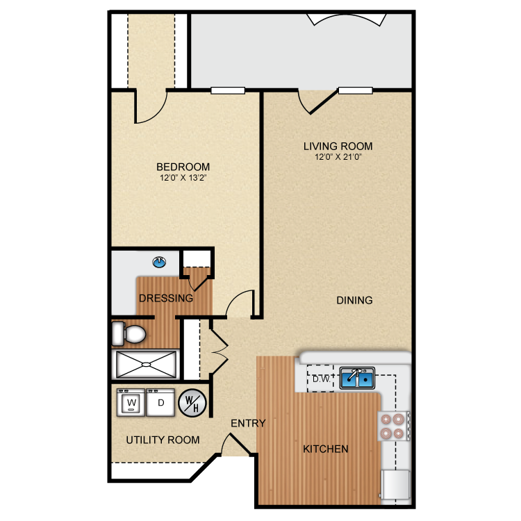 1 bedroom, 1 bathroom