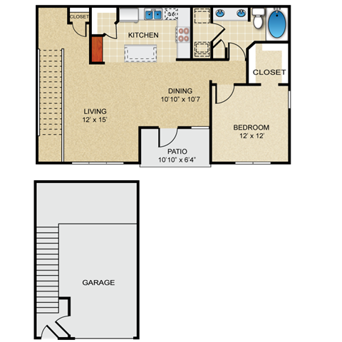 1 bedroom, 1 bathroom
