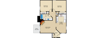 2 bedroom, 1 bathroom