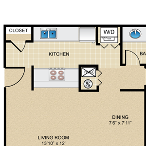 1 bedroom, 1 bathroom