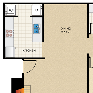 1 bedroom, 1 bathroom