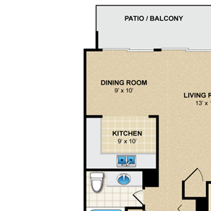 2 bedroom, 1 bathroom