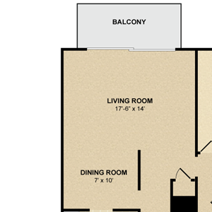 2 bedroom, 1 bathroom
