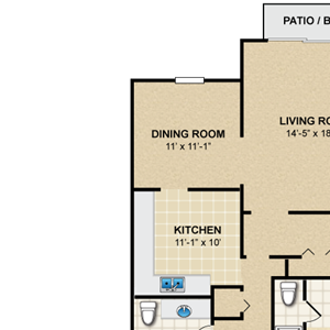 2 bedroom, 2 bathroom