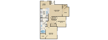 1 bedroom, 1 bathroom, study