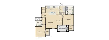 2 bedroom, 2 bathroom