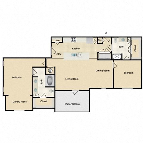 2 bedroom, 2 bathroom