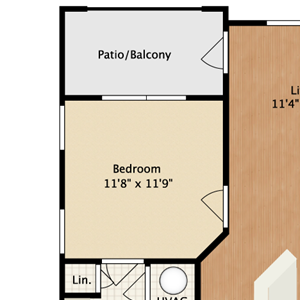 1 bedroom, 1 bathroom