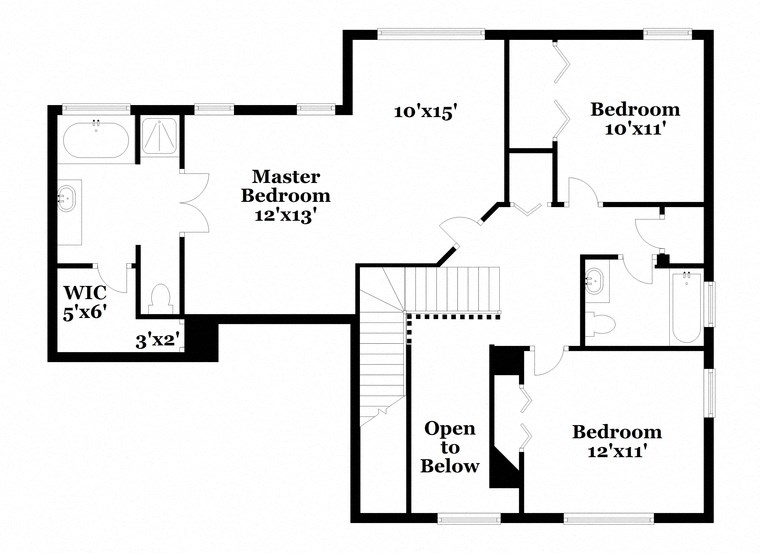 a floor plan of a house with an open floor plan with bedrooms and a bathroom