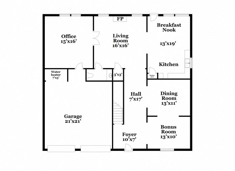 a floor plan of a house with two bedrooms and a living room and a kitchen
