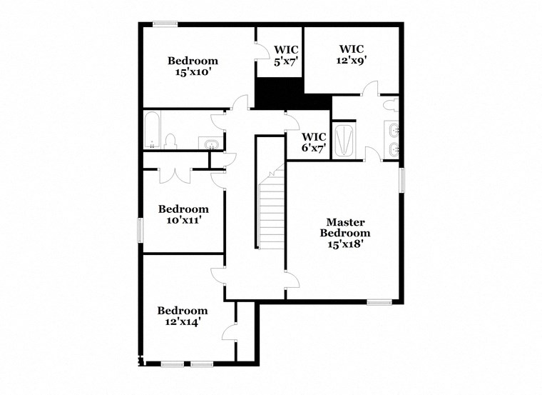 a floor plan of a house with a combination of bedrooms and baths