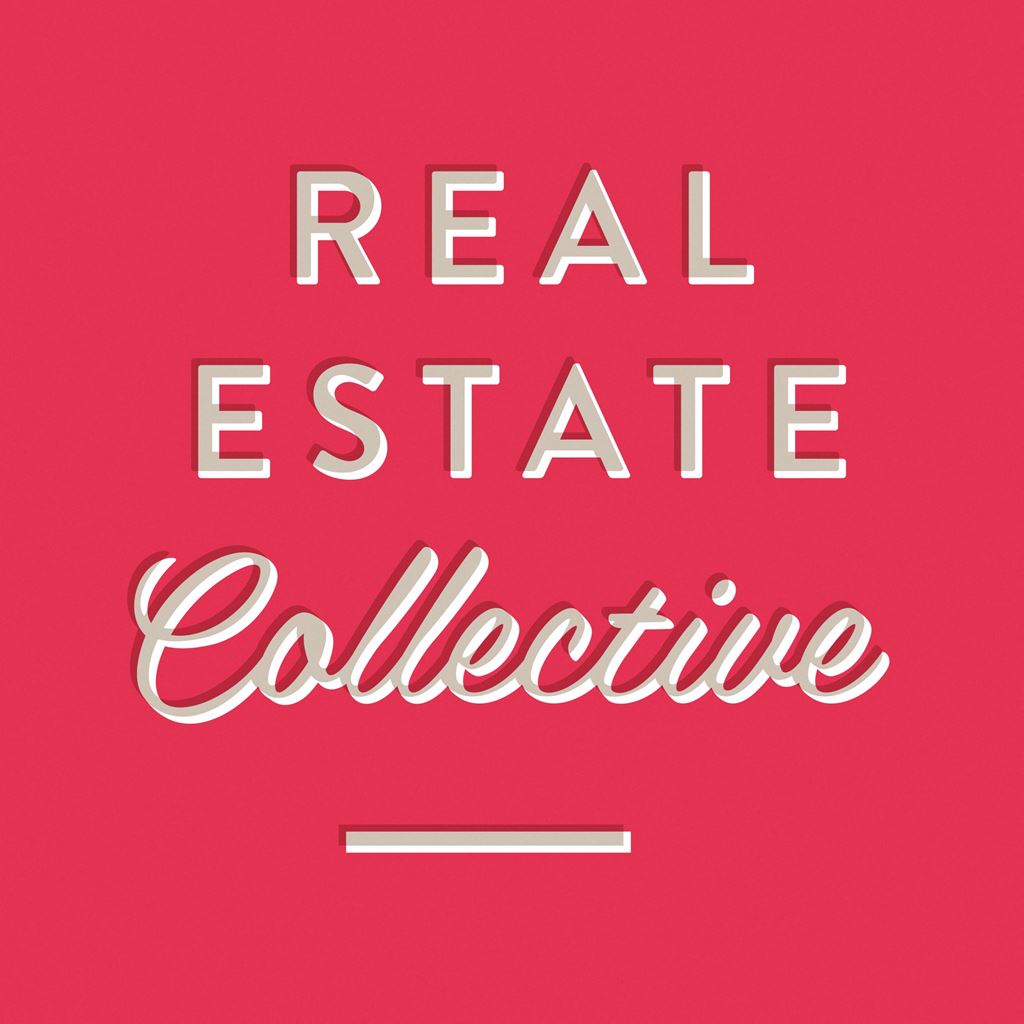 a red real estate collective logo with white text on a red background
