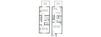 Our 2 Bedroom 1.5 Bath Apartment Floor plan at Wilderness West Apartments in Olympia, Washington