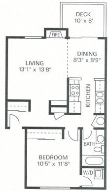 Our 1 Bedroom 1 Bath Apartment Floor plan at Wilderness West Apartments in Olympia, Washington