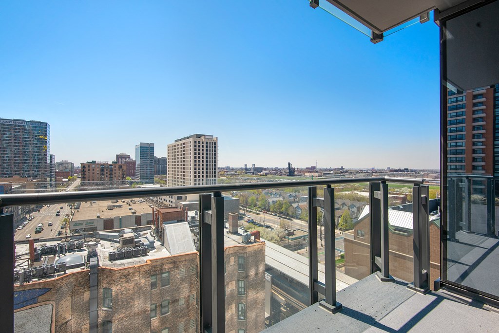 Private balcony overlooking the city at Eleven40, Chicago, IL, 60605