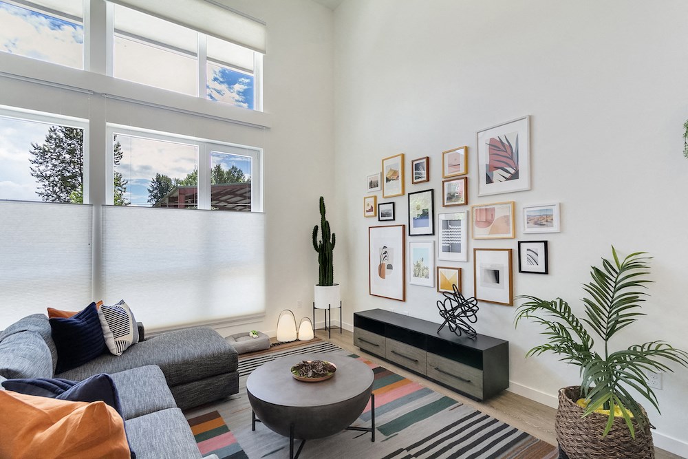 a living room with a couch and a coffee table