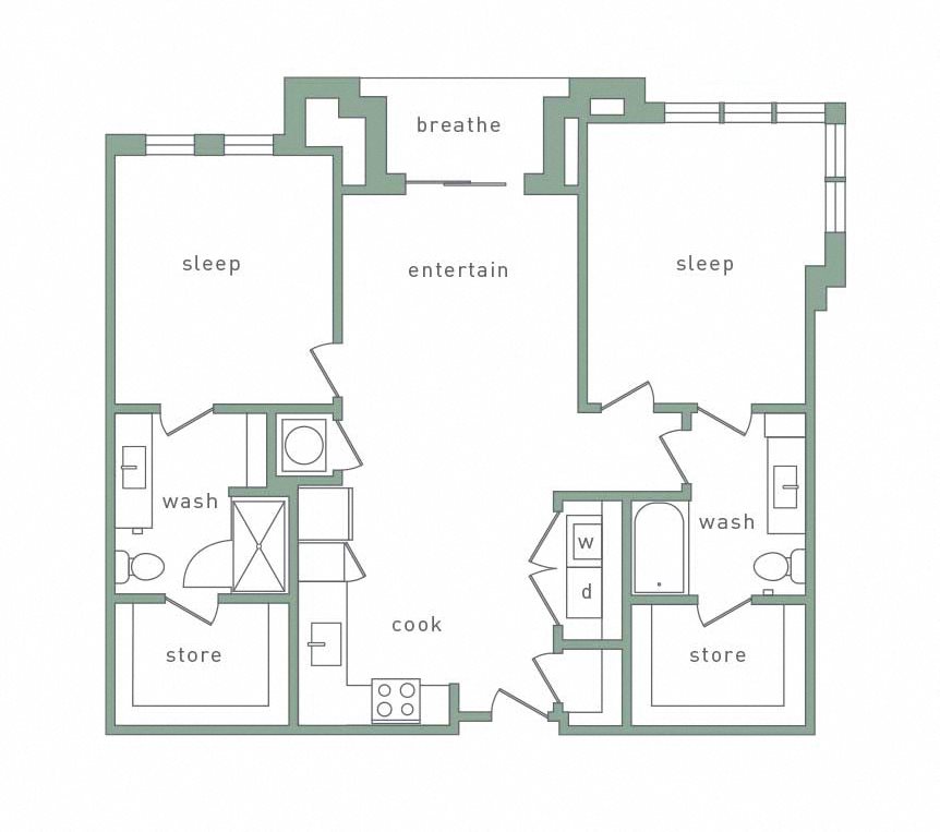 Park 35 on Clairmont Floorplan 2 Bedroom 2 Bath Clairmont Floorplan 2 Bedroom 2 Bath 1127 Total Sq Ft at Park 35 on Clairmont Apartment Homes, 3500 Clairmont Ave. Birmingham, AL 35222