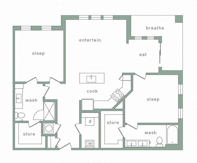 Park 35 on Clairmont Southside Floorplan 2 Bedroom 2 Bath Southside Floorplan 2 Bedroom 2 Bath 1225 Total Sq Ft at Park 35 on Clairmont Apartment Homes, 3500 Clairmont Ave. Birmingham, AL 35222