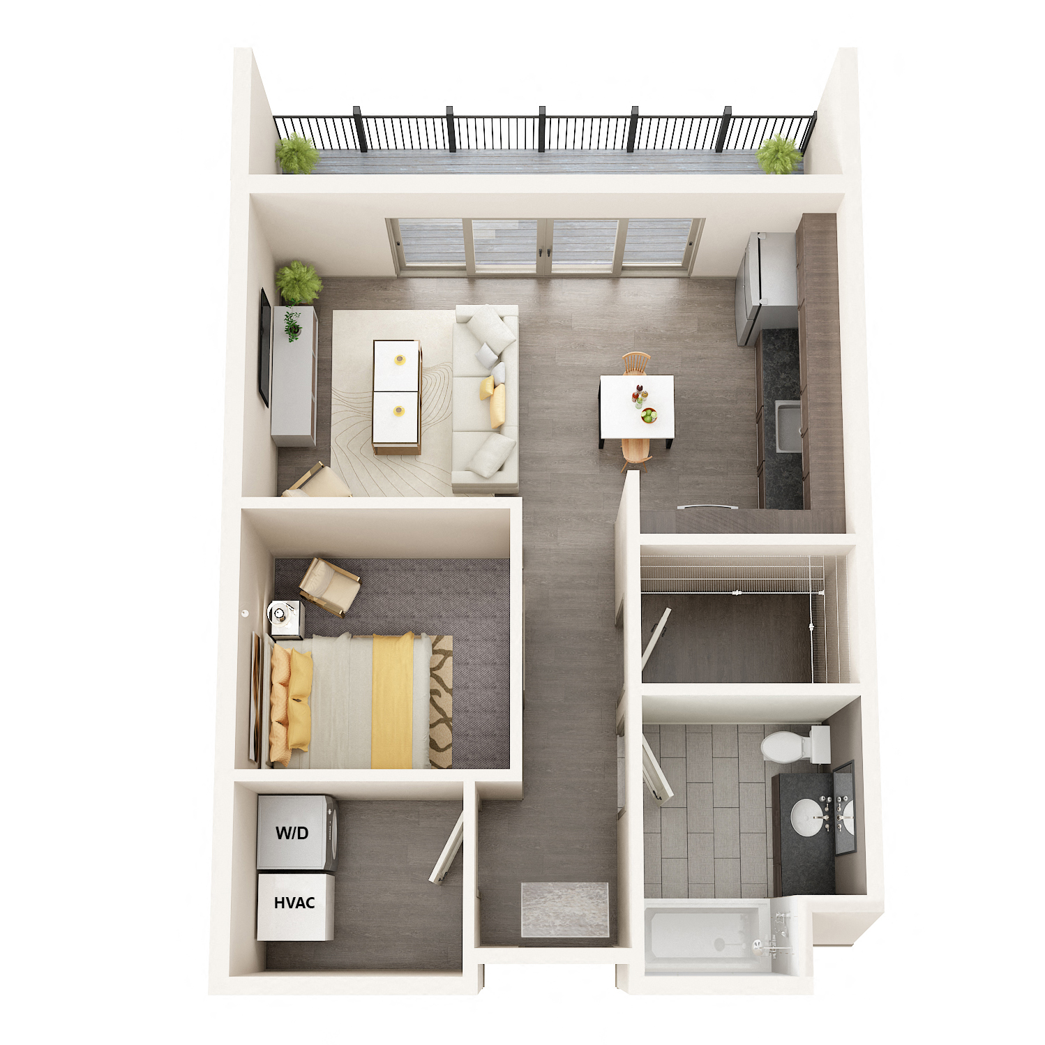 1 Bed - 1 Bath (Balcony)