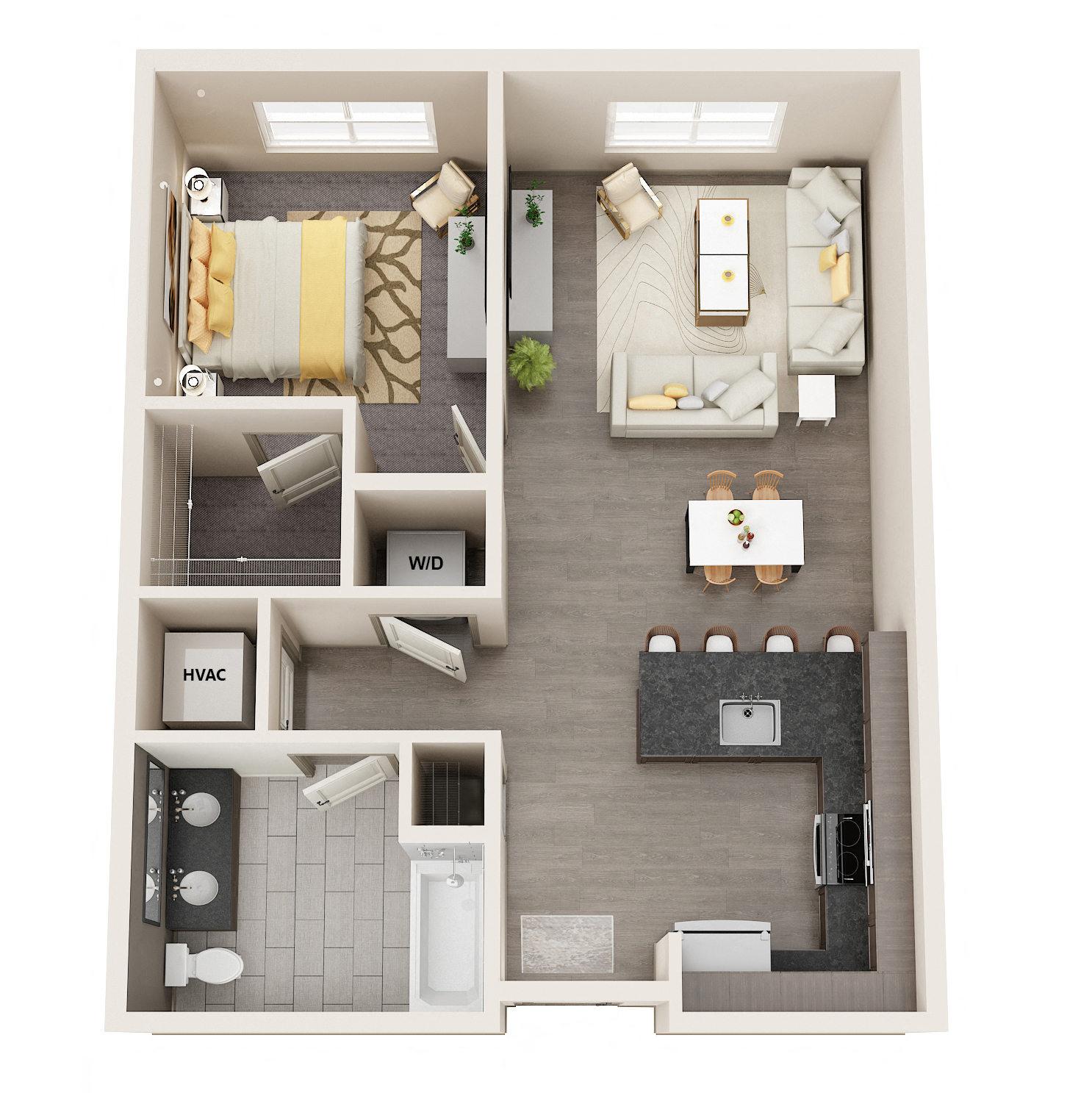 UNIT 1D Floor Plan at Vicina - Modern Urban Flats, Troy, 12180