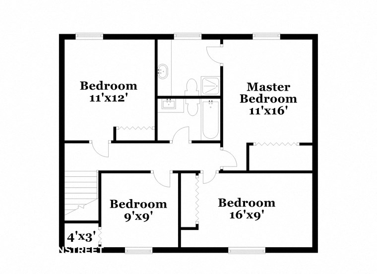 a floor plan of a house with bedrooms and baths and a master closet