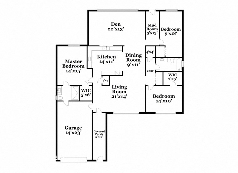 a floor plan of a house with a combination of bedrooms and a living room